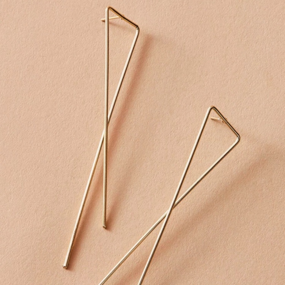 Gold Crisscross Long Bar Earrings - Picture 2 of 7